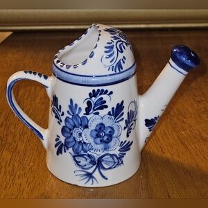 Hand-painted Delft Floral Blue & White Miniture Ceramic Watering Pitcher